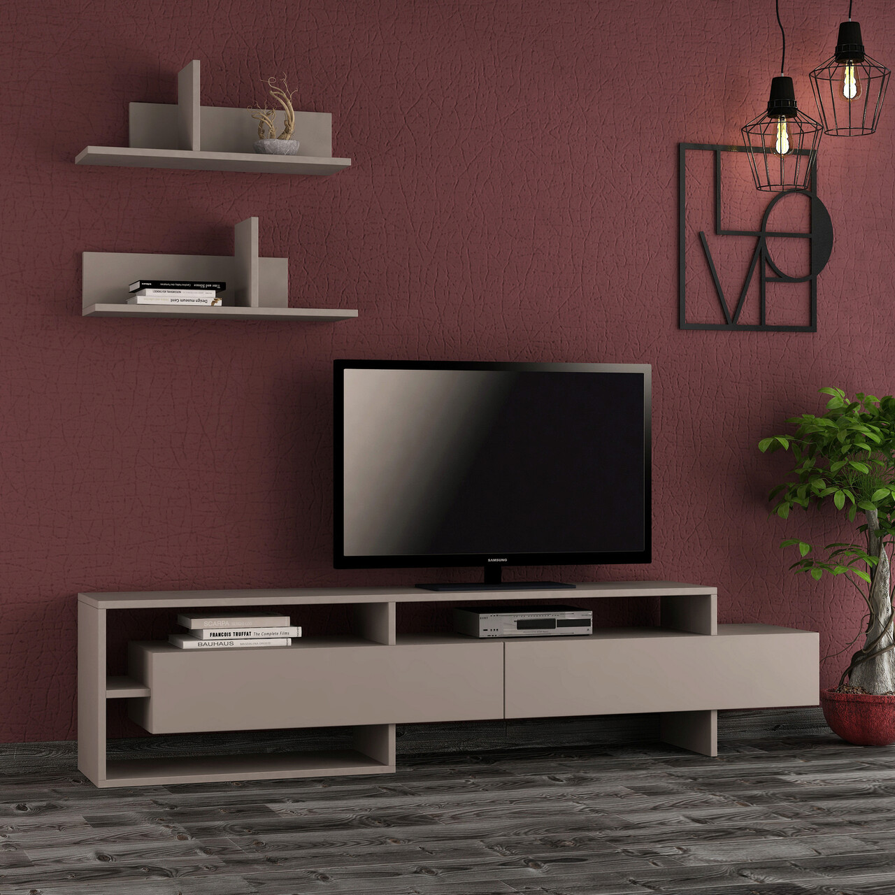 Comoda TV, Hanah Home, Gara, 65x20x20 cm, Mocha - imagine 5